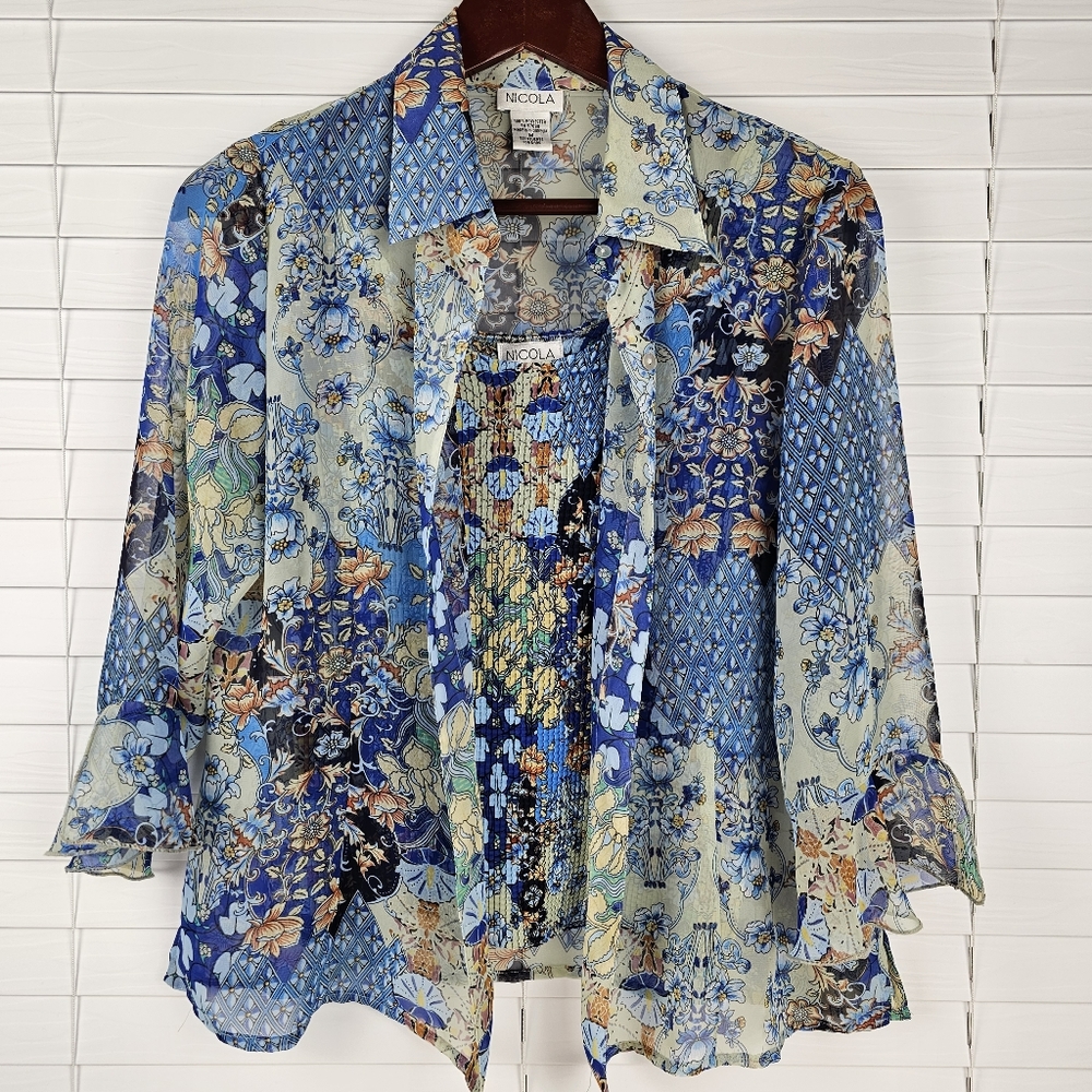 NICOLA 2pc Tank and Sheer Button Down Blouse